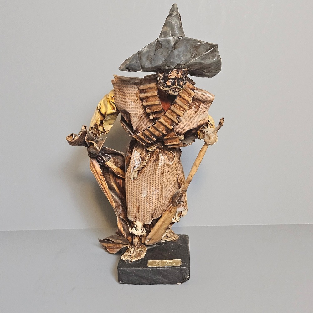 Vintage Mexican Folk Art Paper Mache Revolutionary Bandido Figurine, 13"